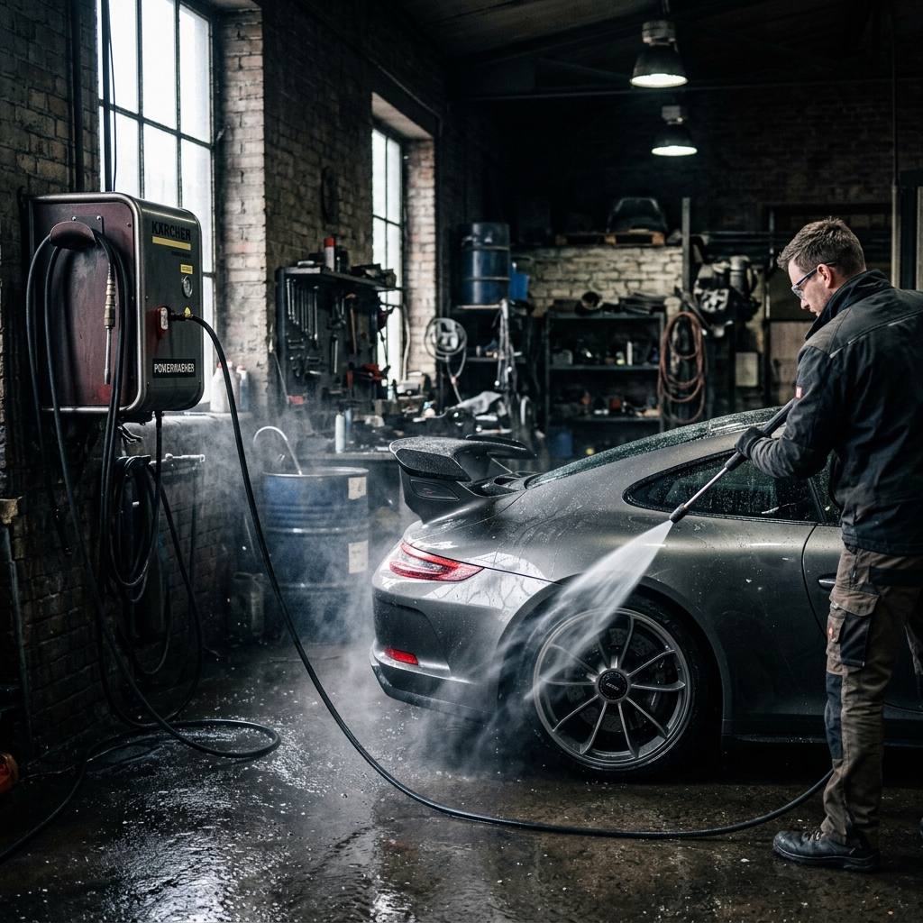 Person washing car using Sugriv Industries pressure washer